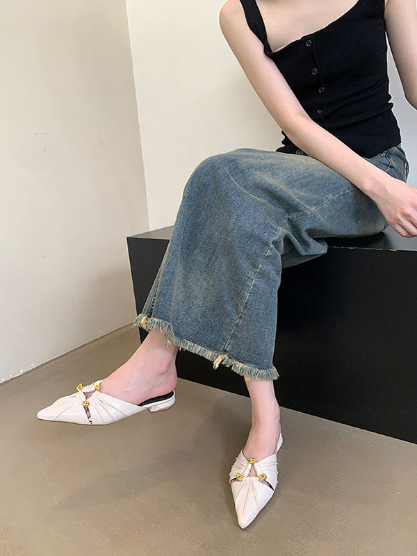 Hollow Pointed-Toe Split-Joint Slippers&Mules Sandals