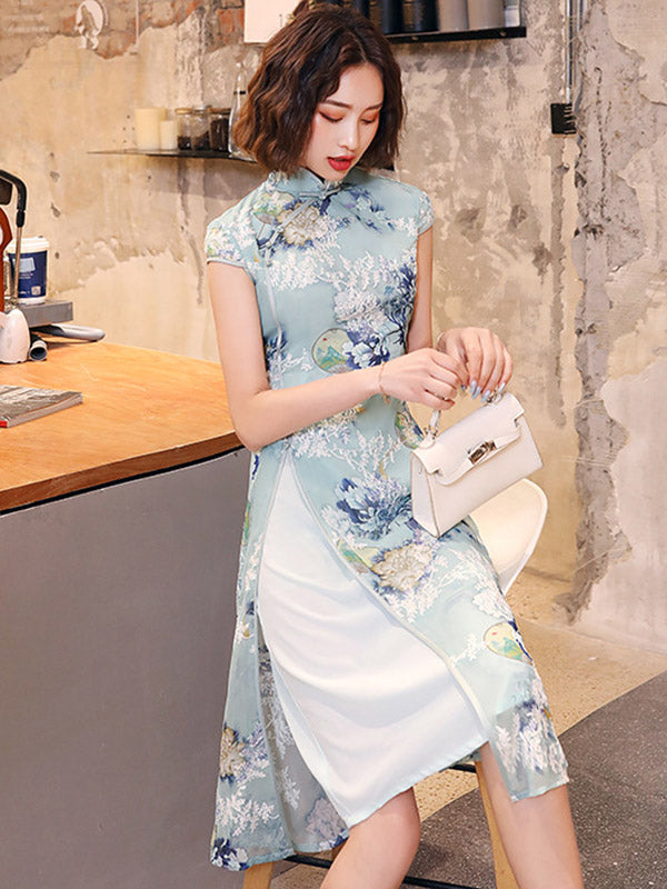 Original Applique Stand Collar Long Cheongsams