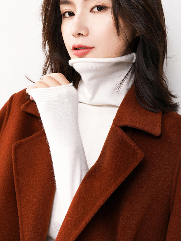 Casual Skinny Long Sleeves Solid Color Heaps Collar Sweater Tops Pullovers