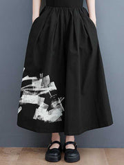 Abstract Printed Elasticity Loose Wide Leg Casual Pants Bottoms