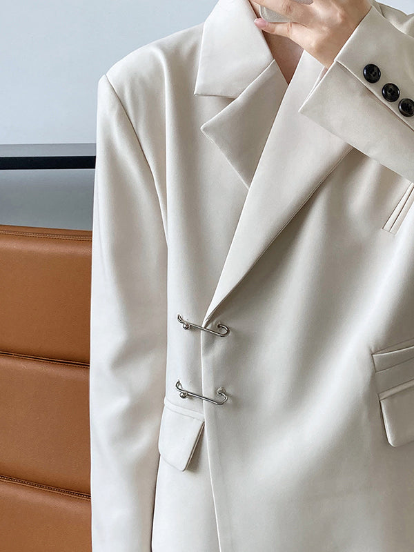 Urban Long Sleeves Loose Solid Color Pin Lapel Collar Suit Outerwear