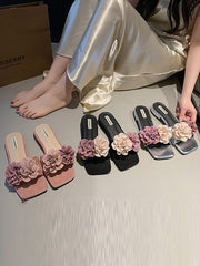 Flower Shape Open Toe Split-Joint Square-Toe Slippers&Mules