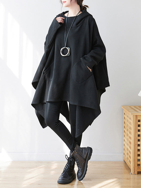 Casual Plus Size Irregularity Batwing Sleeves Solid Color Hoodies