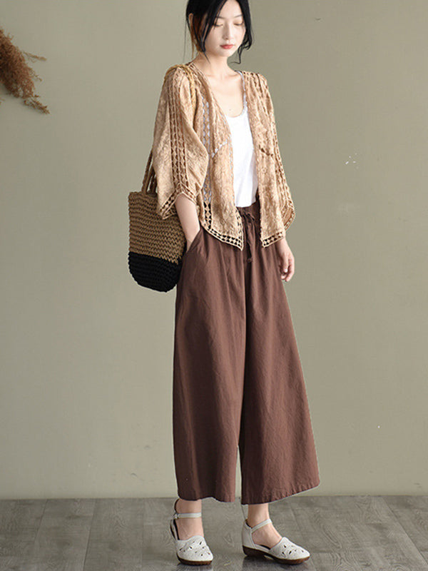 Seven-Quarter Sleeves Crochet Hollow Solid Color Outerwear