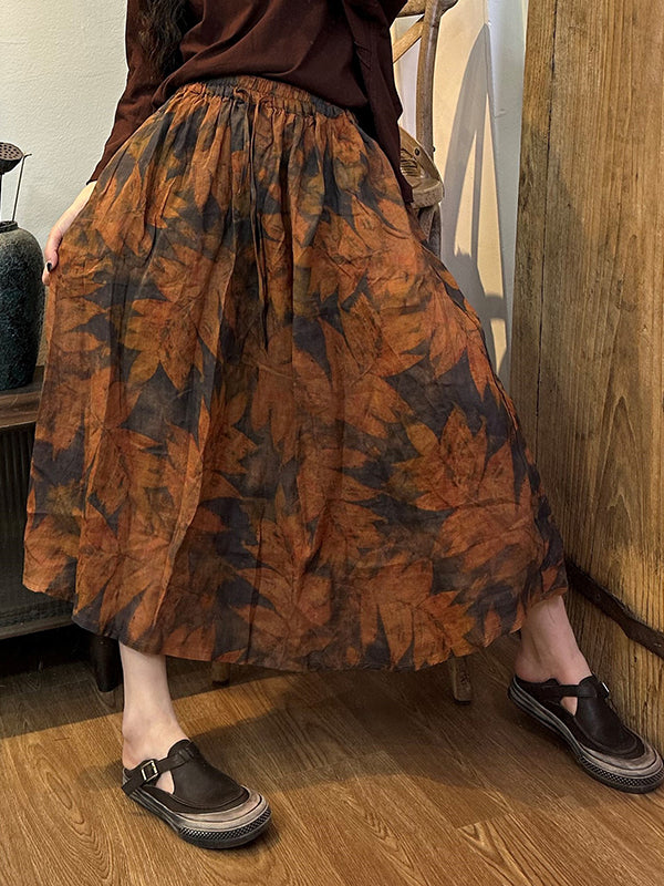 Drawstring Elasticity Floral Printed Loose Skirts