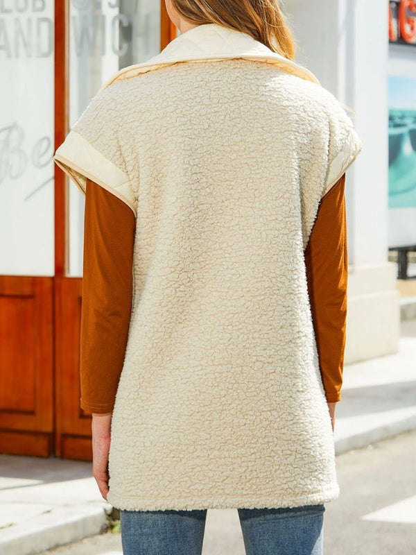 Split-Joint Velvet Loose Sleeveless Lapel Vest Top