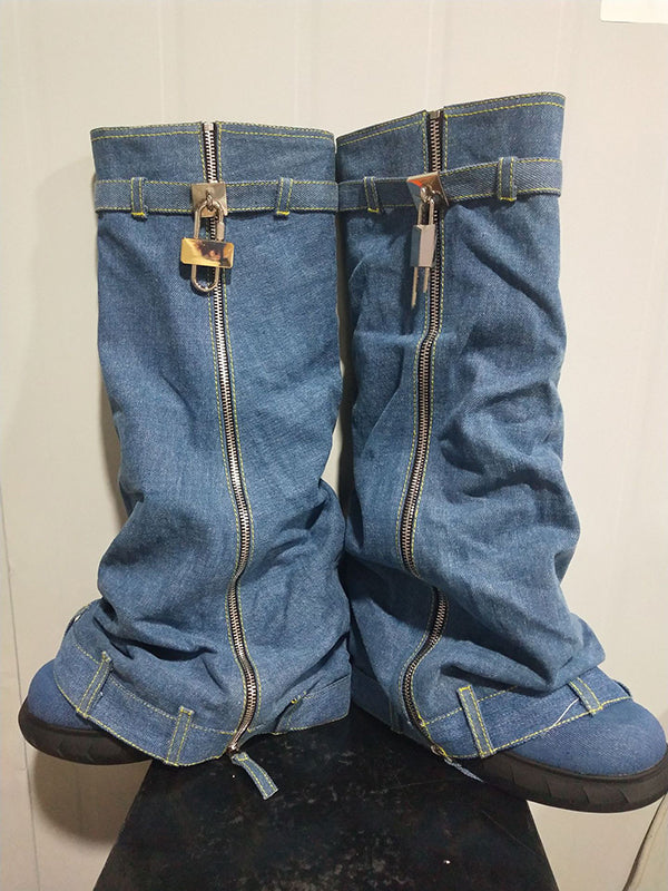 Buckle Round-Toe Zipper Boots