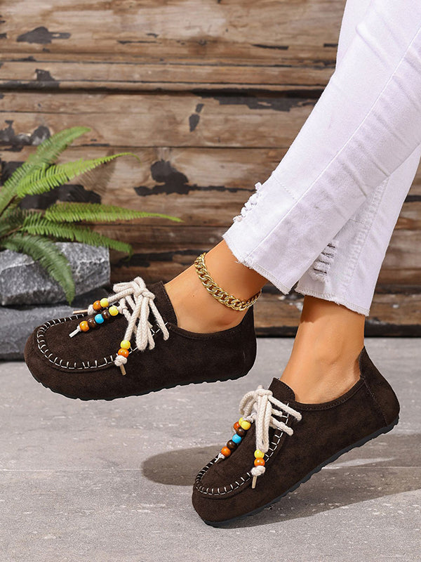 Lace-Up Round-Toe Split-Joint Flat Shoes