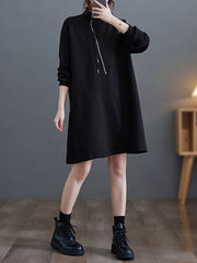 Asymmetric Split-Joint Zipper A-Line Long Sleeves Mock Neck Sweatershirt Mini Dresses