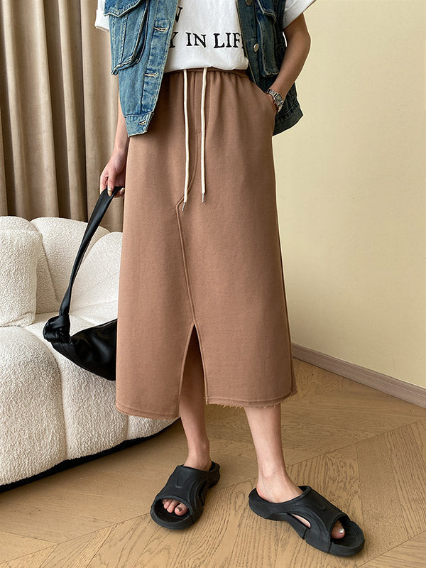 Asymmetric Drawstring Split-Front A-Line Skirts Bottoms