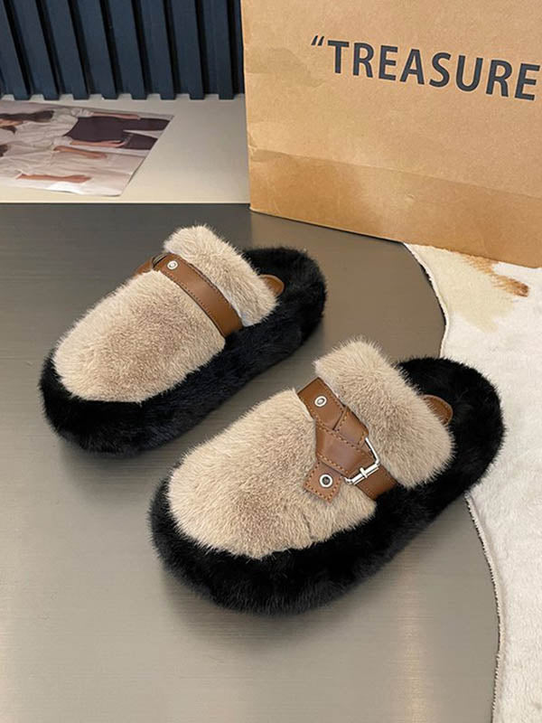 Buckle Round-Toe Split-Joint Slippers Platform Shoes
