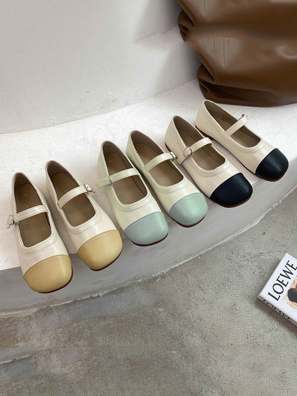 Leisure Contrast Color Split-Joint Flat Heel Loafer Shoes