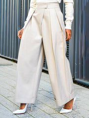 High Waisted Loose Pleated Solid Color Pants Trousers