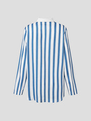 Long Sleeves Loose Contrast Color Striped Lapel Blouses