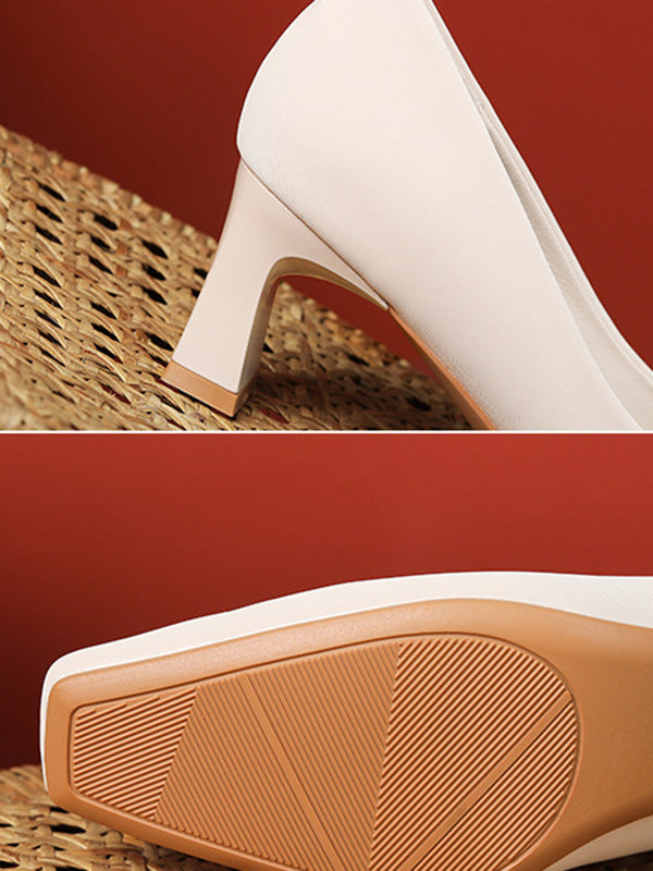 Pleated Shallow Cut Square-Toe Pumps