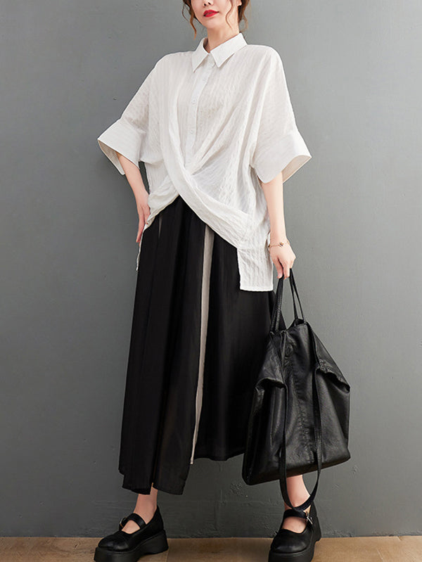 Original Simple Casual Loose Solid Color Cross Blouse