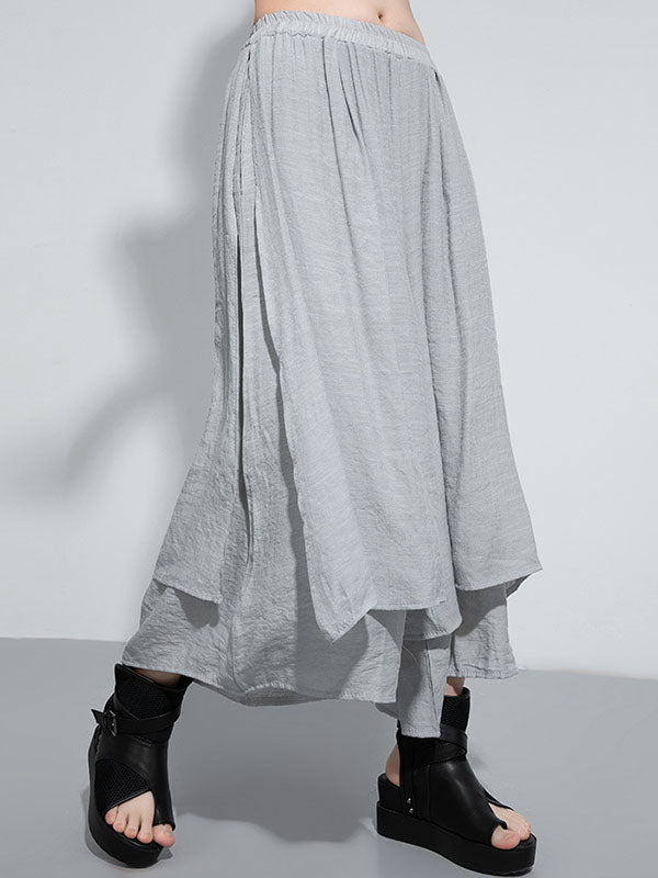 Elasticity Solid Color Split-Joint Loose Wide Leg Ninth Pants