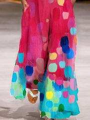 Printed Split-Joint Loose Sleeveless Round-Neck Jumpsuits