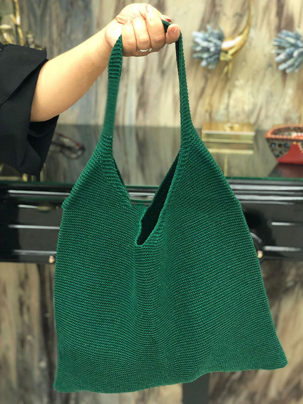 Solid Color Woven Handbag Bags