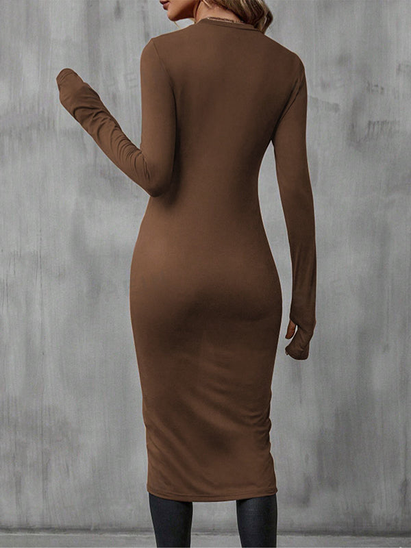Solid Color Bodycon High-Low Round-Neck T-Shirts Tops