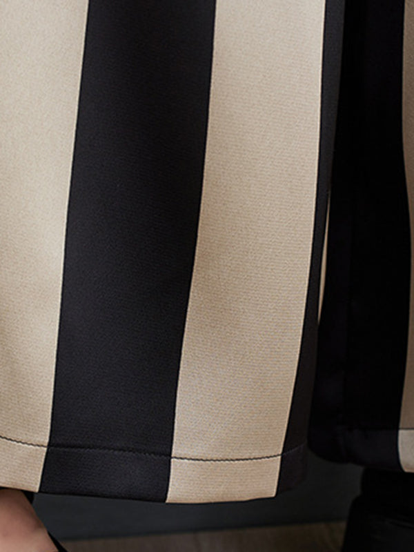 Striped Irregular clipping Loose Round-neck Two Pieces Set
