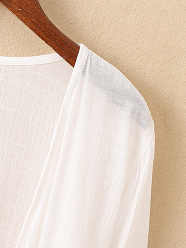 Pleated See-Through Solid Color Loose Sun-Protection Outerwear