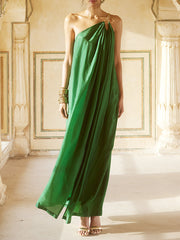Chains See-Through Split-Front Split-Joint Loose Sleeveless One-Shoulder Maxi Dresses