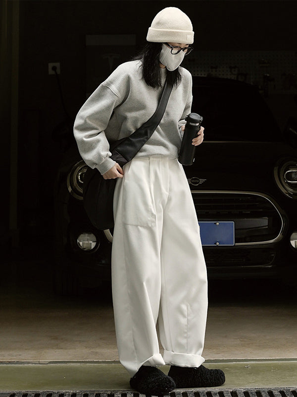 Casual Loose Wide Leg Solid Color Pants