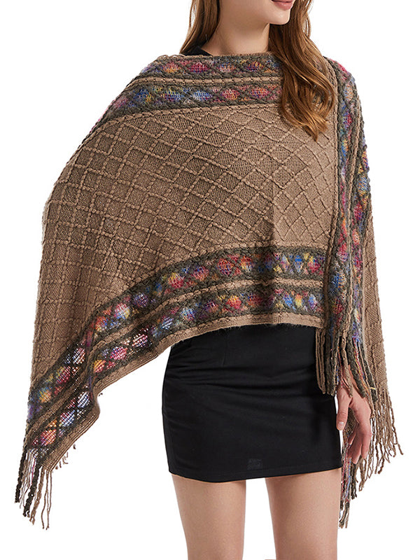 Asymmetric Tasseled Loose V-Neck Shawl&Cloak Cape