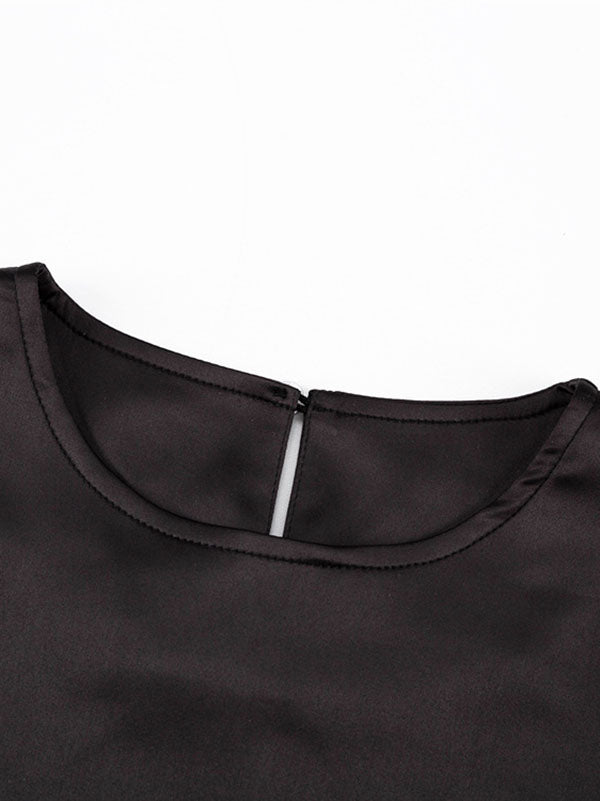 Casual Loose Long Sleeves Solid Color Round-Neck Maxi Dresses