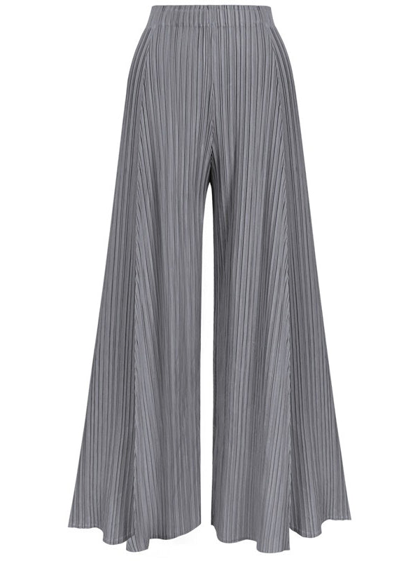 Urban Pleated Solid Color V-Neck Long Sleeves T-Shirt&Flared Pantstwo Pieces Set