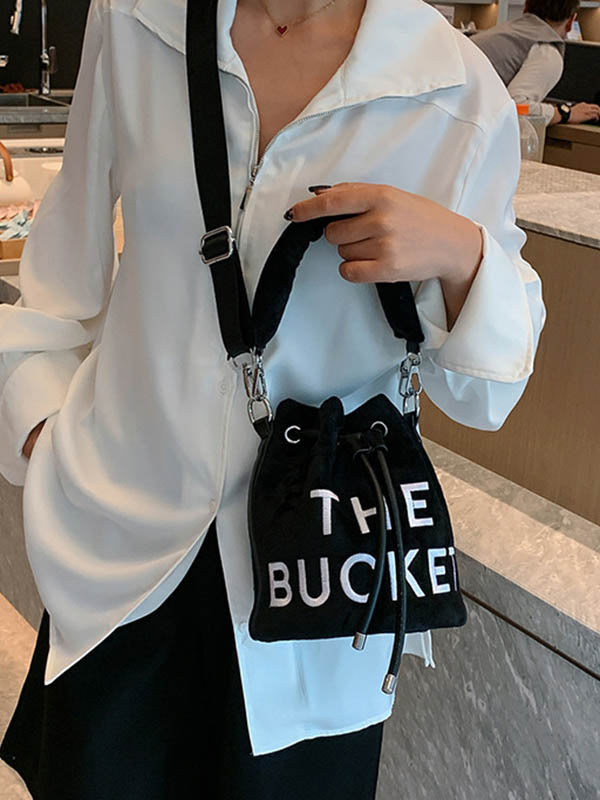 Drawstring Letter Print Handbags Crossbody Bags