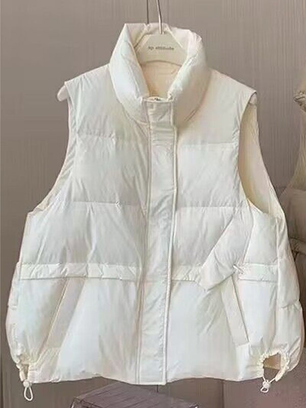 Original Creation Loose Sleeveless Solid Color Zipper High-Neck Vest Outerwear
