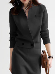 Long Sleeves Solid Color Stand Collar Cardigan Tops