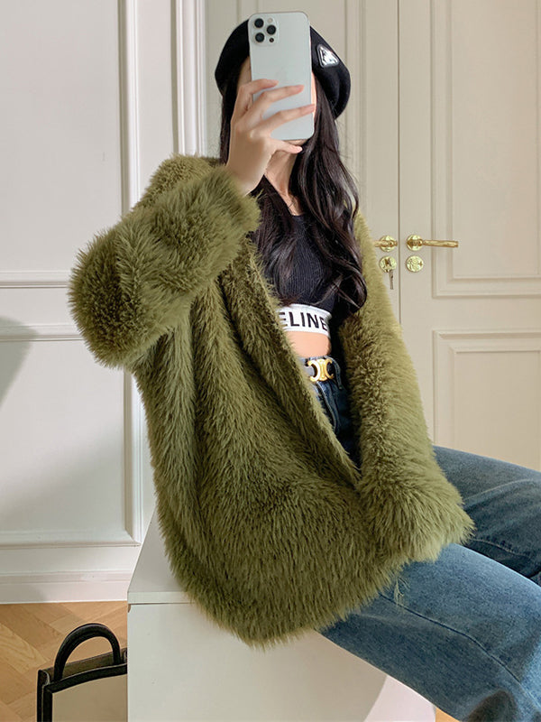 Casual Long Sleeves Loose Solid Color V-Neck Cardigan Tops