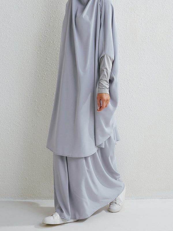 Solid Color Batwing Sleeves Long Sleeves Muslim High Neck Shirts Top + Skirts Bottom Two Pieces Set