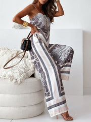 Printed Look-Younger Straps Vest Top & Casual Pants Bottoms Two Pieces Set