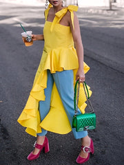 Tied High-low Irregularity Tube Blouses&shirts Tops