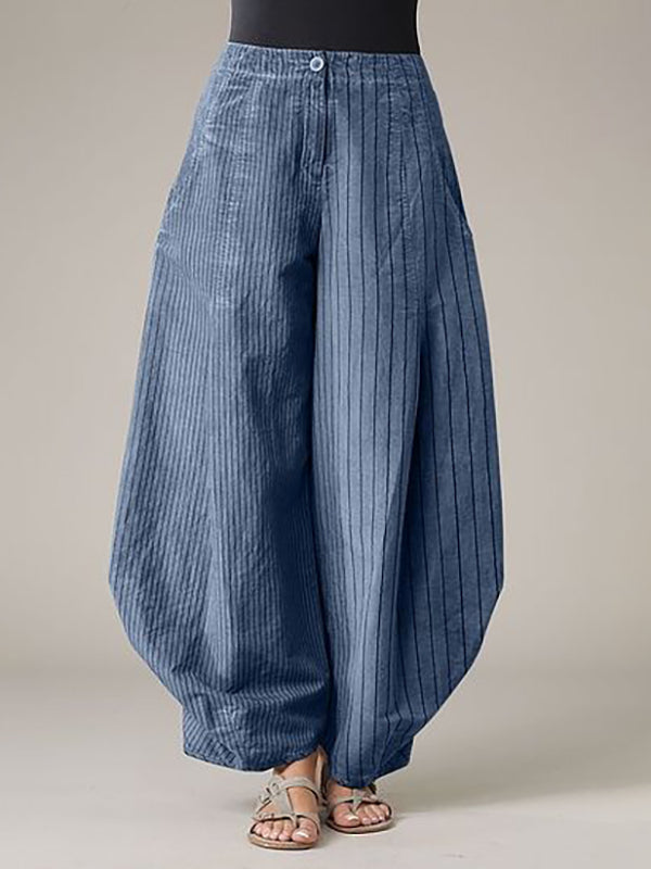 Buttoned Striped Harem Pants Loose Trousers Pants