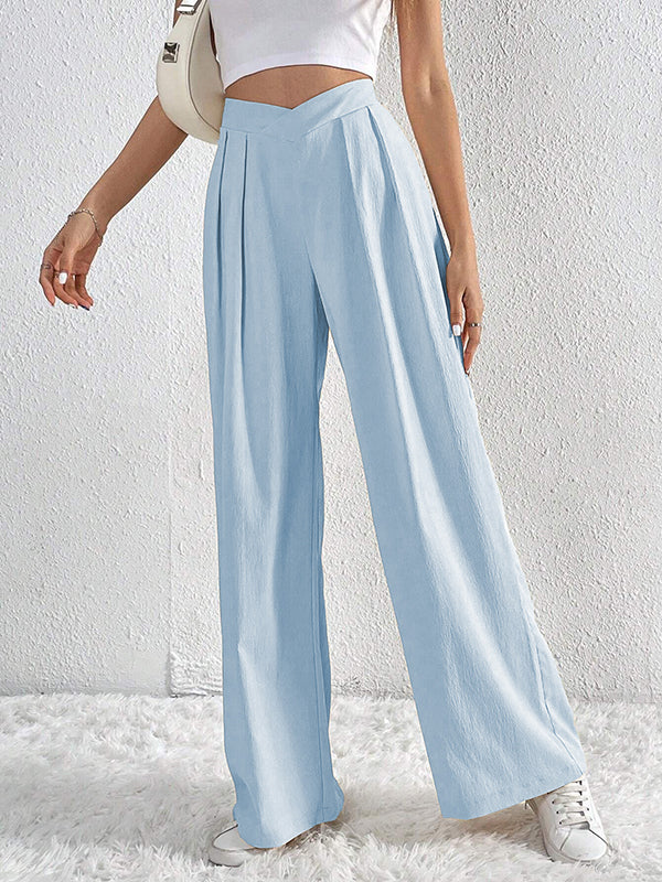 Pleated Solid Color Loose Wide Leg Trousers Pants
