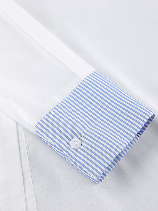 Buttoned Split-Joint Striped Long Sleeves Loose Lapel Blouses&Shirts Tops
