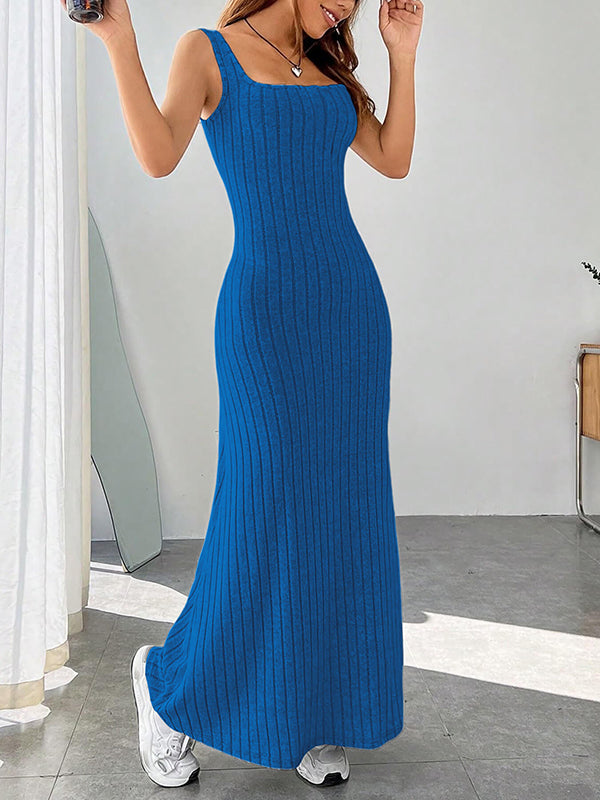 Solid Color A-Line Loose Spaghetti-Neck Maxi Dresses