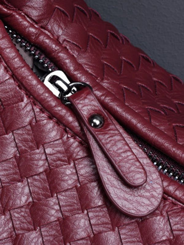Geometric Solid Color Split-Joint Woven Zipper Handbags Bags