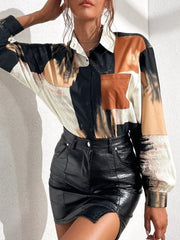 Asymmetric Printed Split-Joint Long Sleeves Loose Lapel Blouses&Shirts Tops