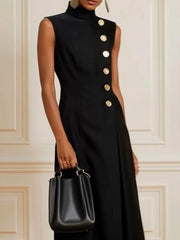 Loose Sleeveless Asymmetric Split-Joint High Neck Midi Dresses