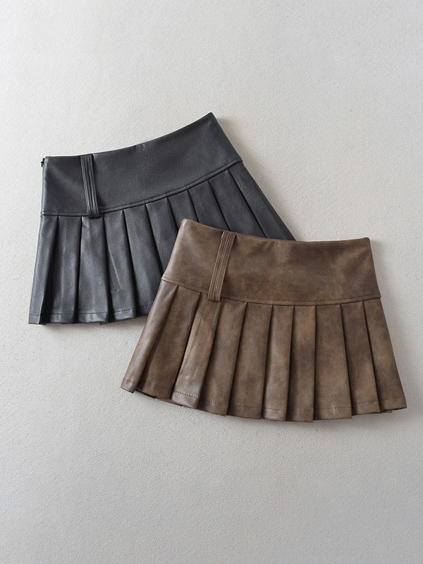 Pleated Solid Color A-Line High Waisted Skirts Bottoms