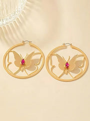 Butterfly Shape Geometric Rhine Stones Drop Earrings