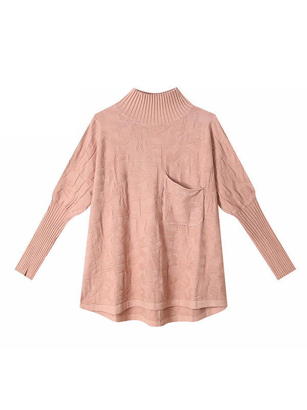 Original Pleated High-Neck Long Sleeves Sweater Top