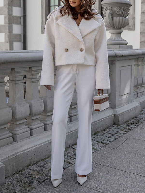 Split-Joint Long Sleeves Loose Peter Pan Collar Woolen Coat