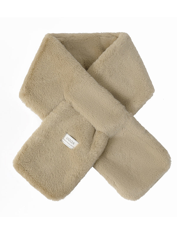Casual Faux Fur Keep Warm Solid Color Cross Plush Shawl&Scarf